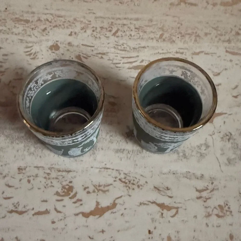 Set of Jeanette glass hellenic Wedgwood shot glasses + sorbet cup green